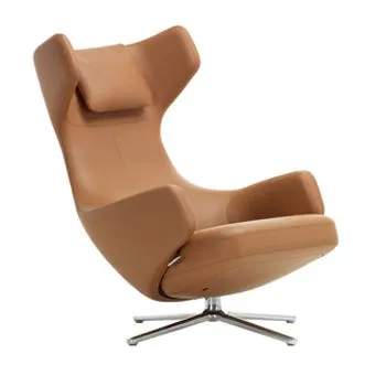 Vitra Grand Repos Chair Premium Leather Cognac Polished Base Glides for Carpet 3