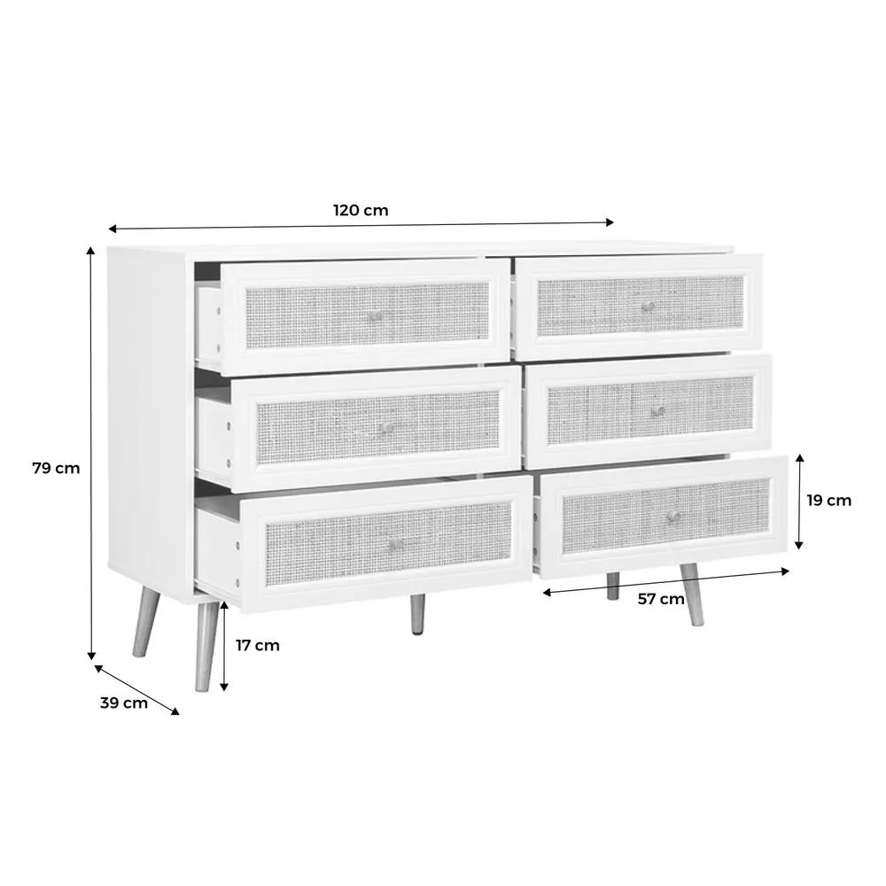 sweeek 6-drawer Chest With Wood & Cane Effect in White 5