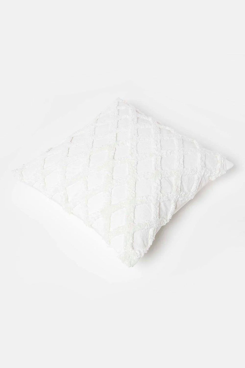 Homescapes Geometric Diamond Tufted Cotton Cushion in White 5