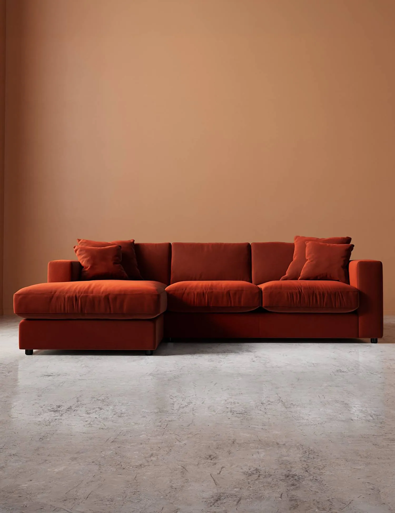 Swoon Crushed Velvet Left Corner Sofa Dark Orange
