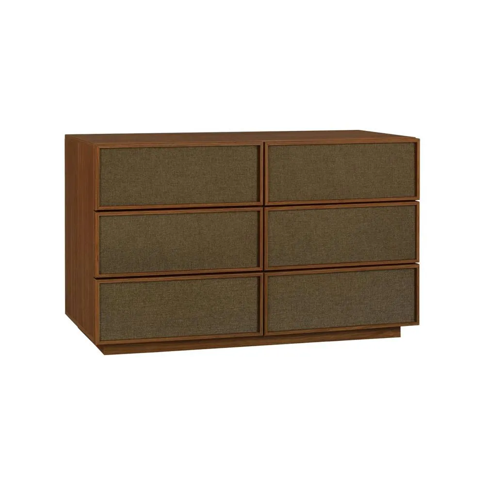 sweeek Chest of 6 drawers with wood decor & fabric in Dark Brown 2