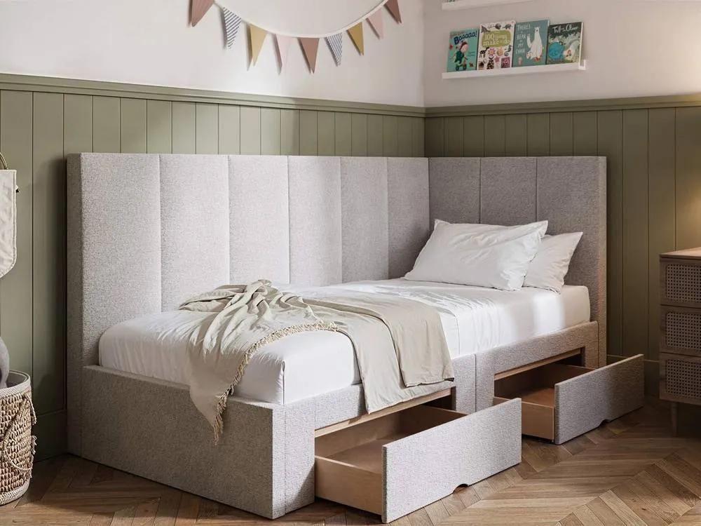 Flair Harley Corner Fabric Bed Frame with Storage Drawers in Beige 2