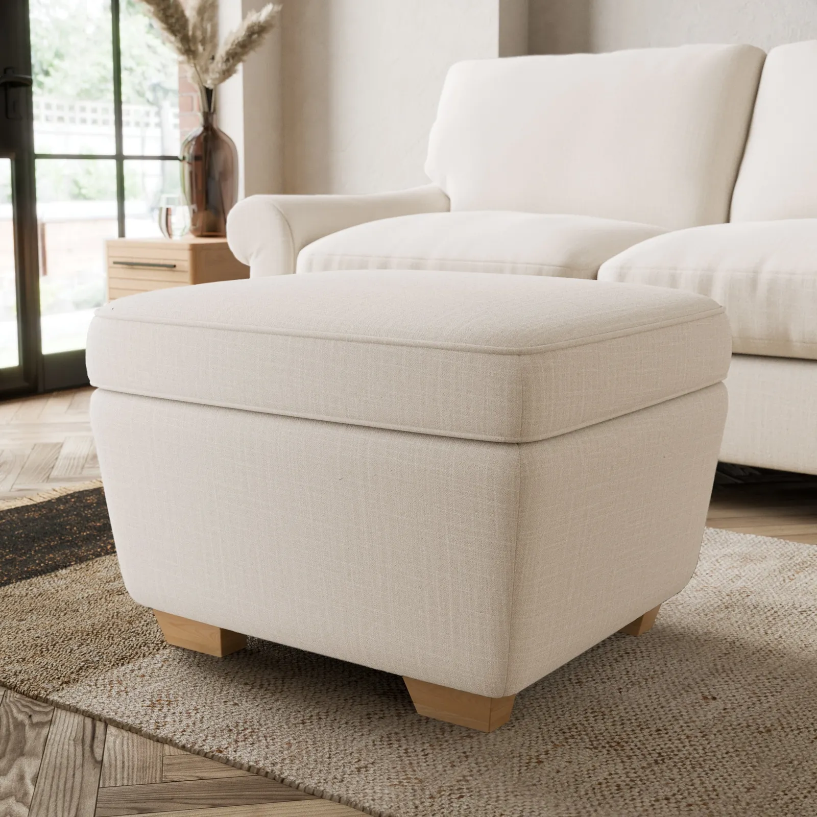 Arundel Slub Cotton Blend Footstool Slub Cotton Sandstone