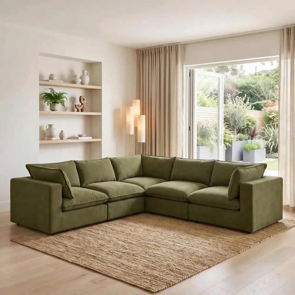 FurnitureboxUK Echo Linen-Look Fabric 4 Seater Modular Corner Sofa in Green