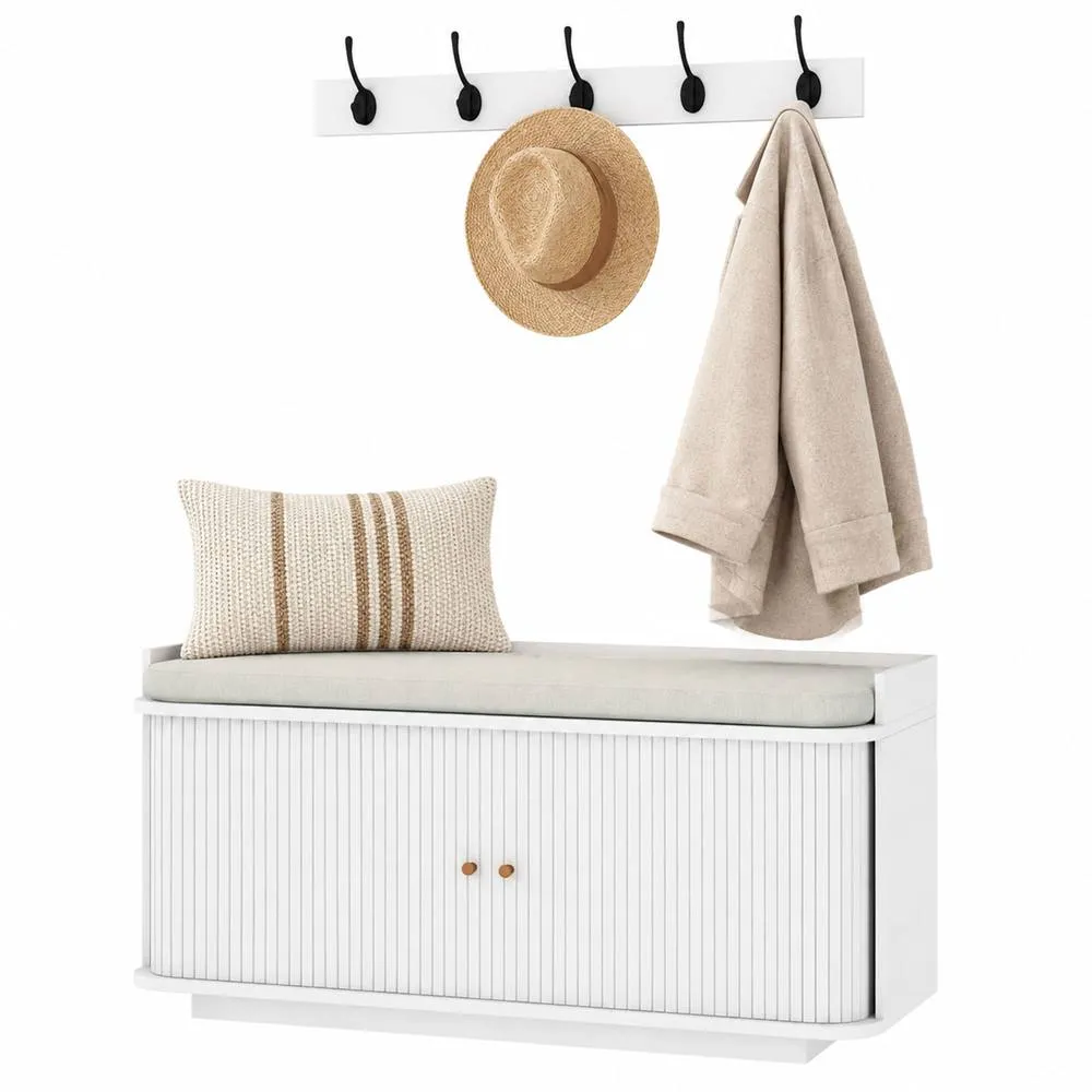 HOMCOM Hallway Furniture Set with Shoe Bench & Coat Rack in White