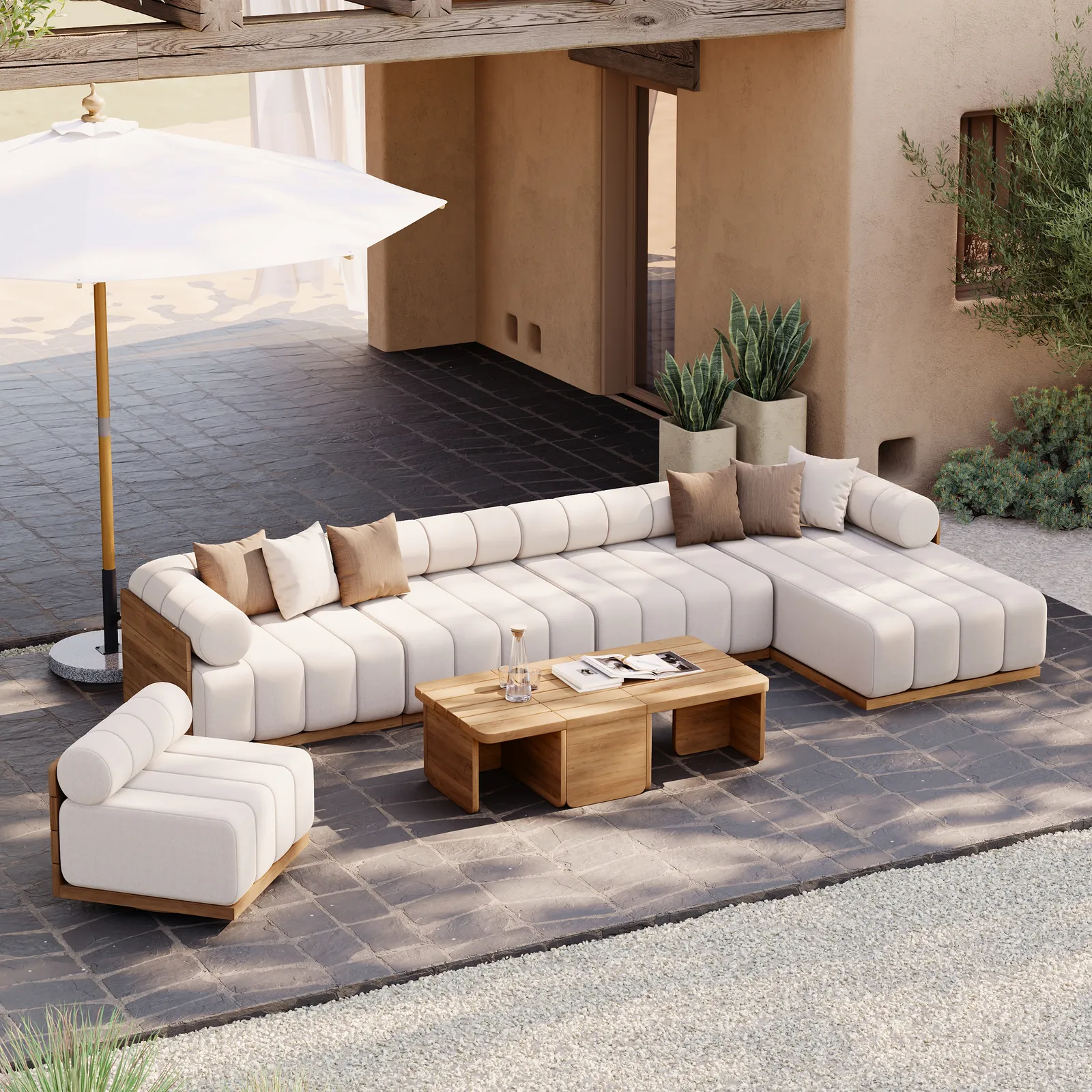 Resaro 8-Piece Outdoor Modular Natural Teak Sectional Fluted Sofa Set