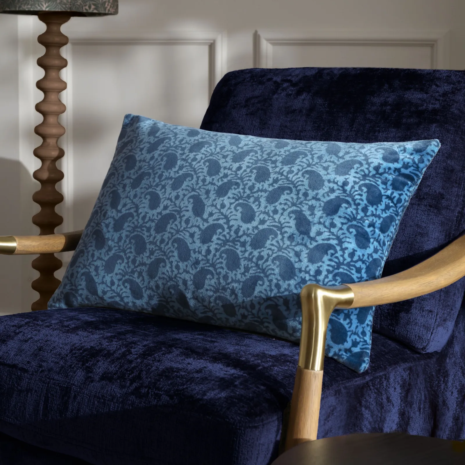 Paoletti Boteh Paisley 100% Cotton Cushion in Navy