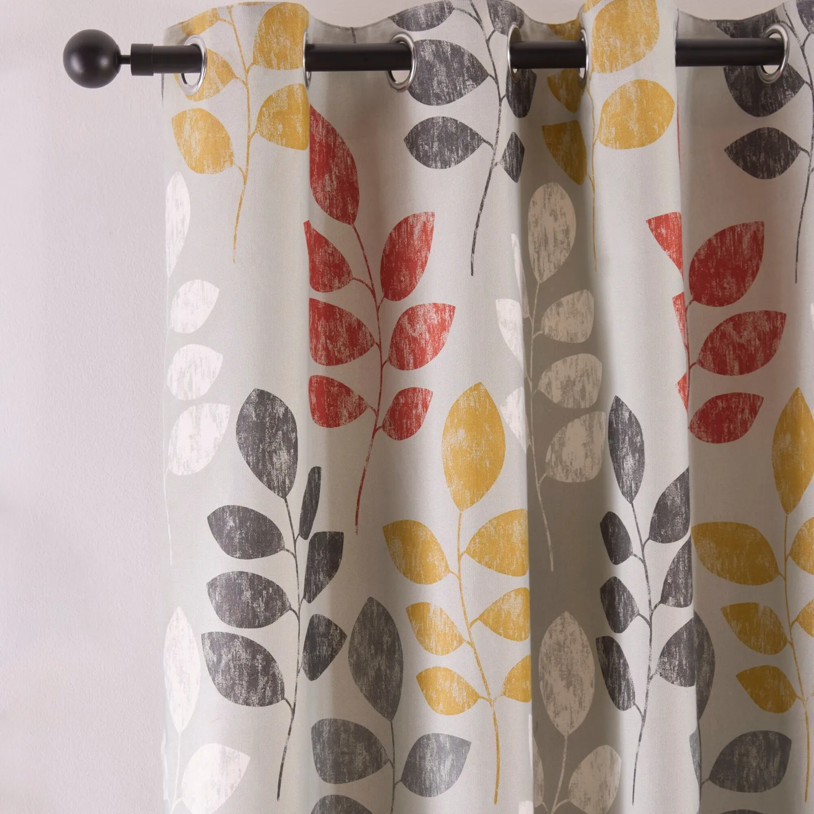 Portfolio Home Springfield Leaf Fully Lined Eyelet Curtain Set in Grey 2
