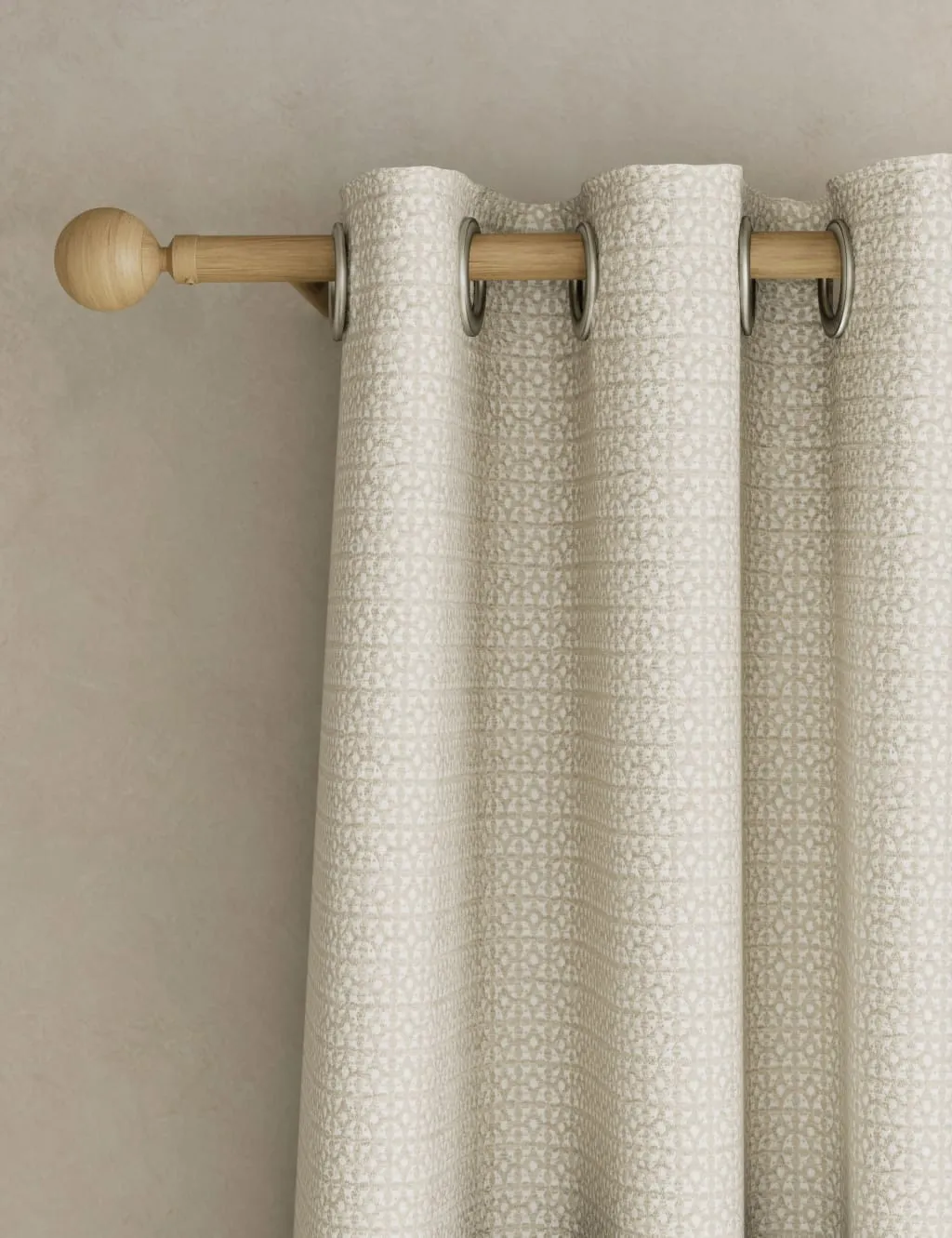 M&S Chenille Geometric Eyelet Curtains Neutral