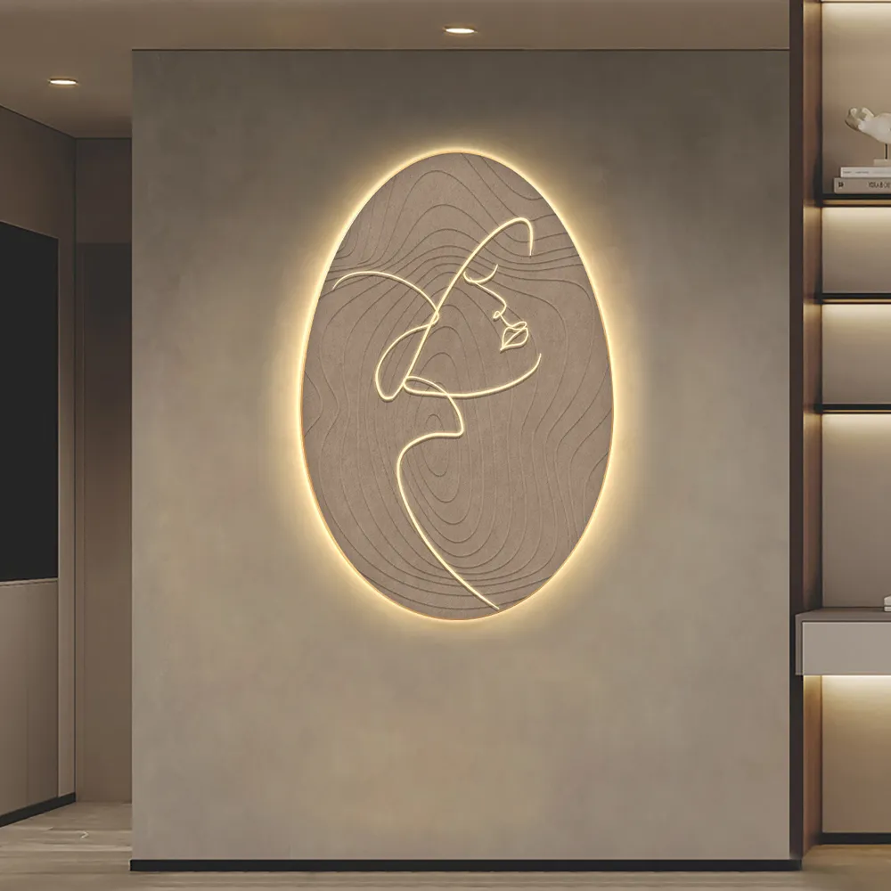 800mm Oval LED Abstract Wall Art Modern Woman Face Sculpture Decor Living Room Bedroom