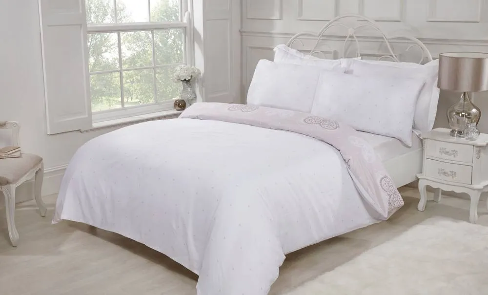 Smart Living Printed Reversible Polycotton Decorative Hearts Duvet Cover With Pillowcases in Natural 2