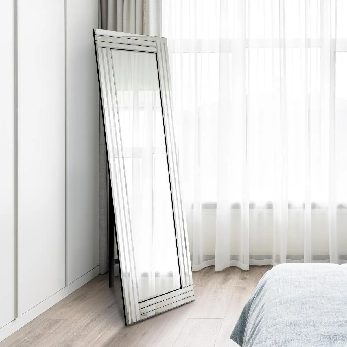 MirrorOutlet Cheval Triple-Bevel Free Standing Mirror 170 x 58 CM 5ft7 x 1ft11 in Silver 6