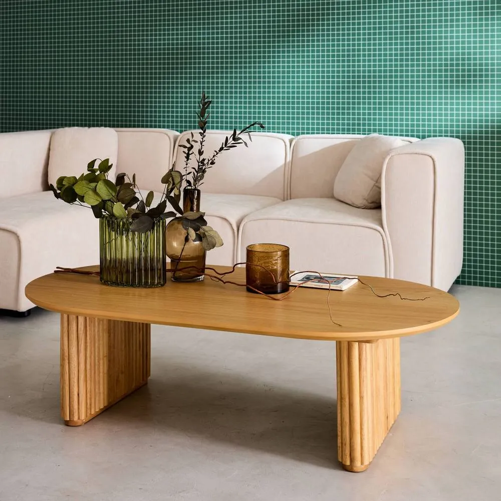 sweeek Oval coffee table Rubberwood oak veneer in Brown 3