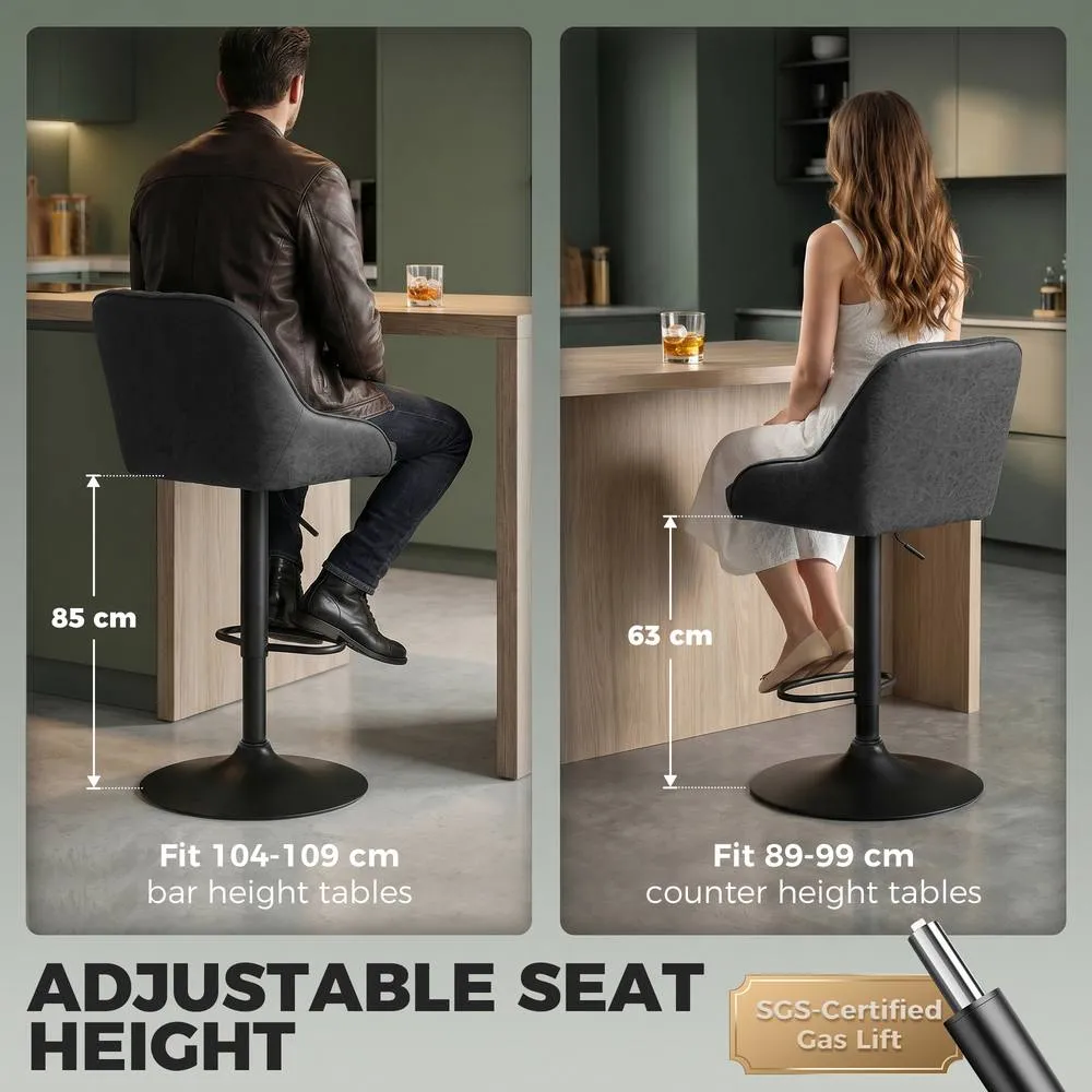 HOMCOM Bar Stools Set of 2 Adjustable Swivel Counter Height in Black 5