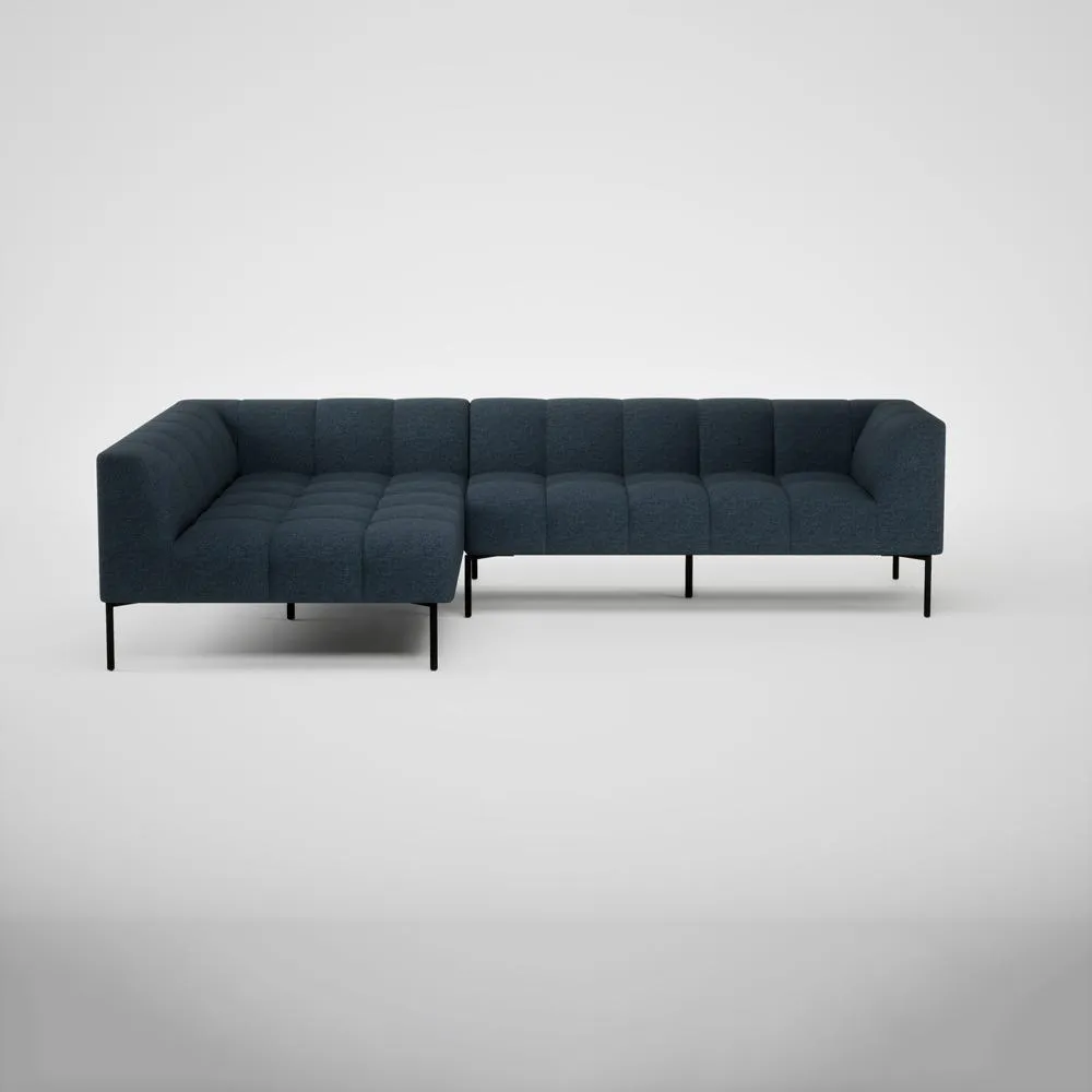 Heal's Quadro Left Hand Facing Chaise Sofa Siena Cotton Deep Sea Black Feet