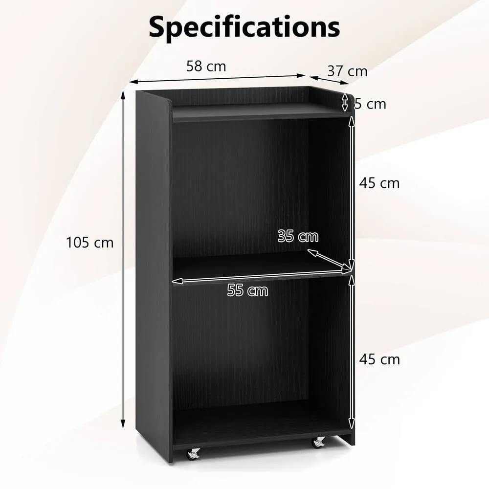 Costway Rolling Lectern Stand 105 cm Presentation Podium w/2 Shelves-Black in Black 2