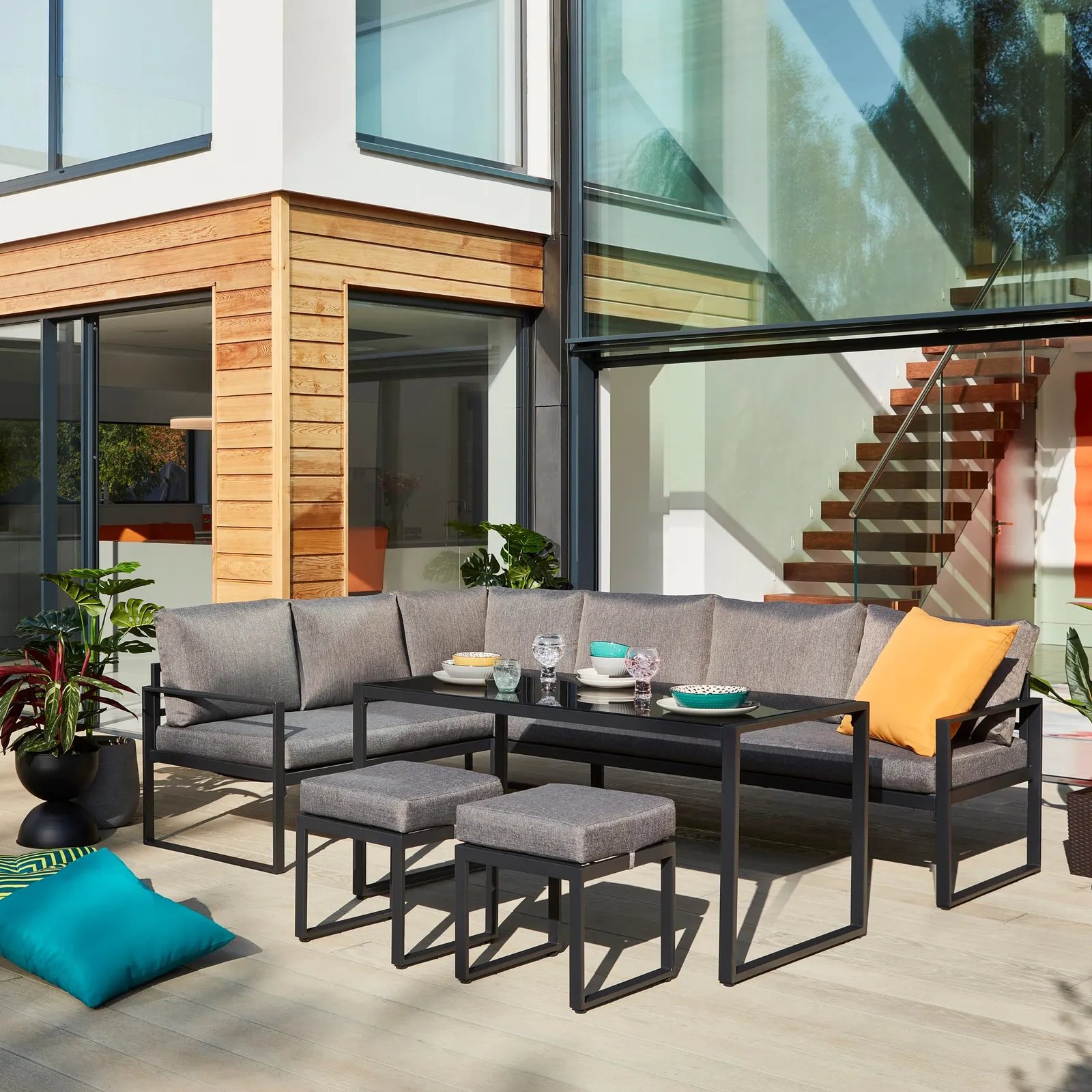 Elements 7 Seater Corner Sofa and Dining Set Black