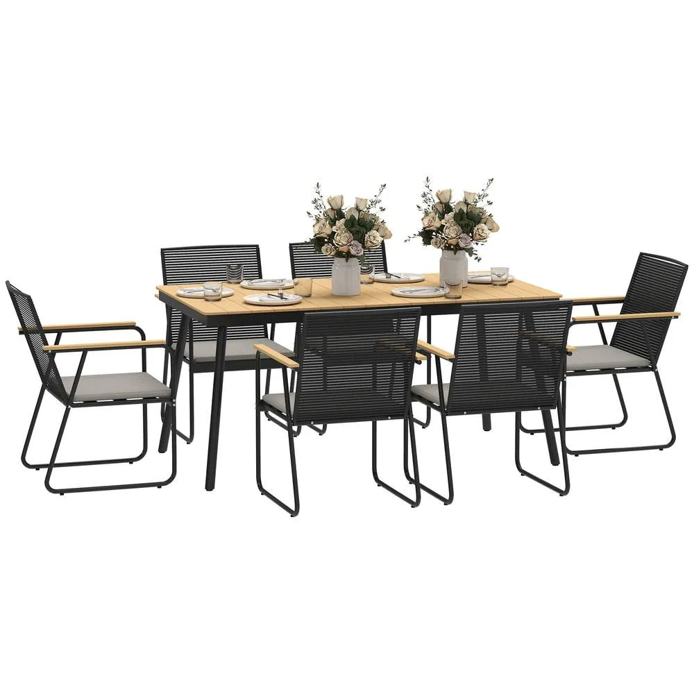 OUTSUNNY 6 Seater Garden Dining Set with Cushions Rattan Backrest in Natural 2