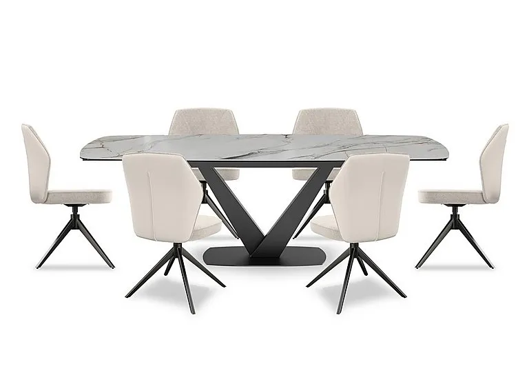 Julio Medium 160cm Draw Leaf Extending Dining Table in Fiorentio Marble Ceramic with 6 Chairs