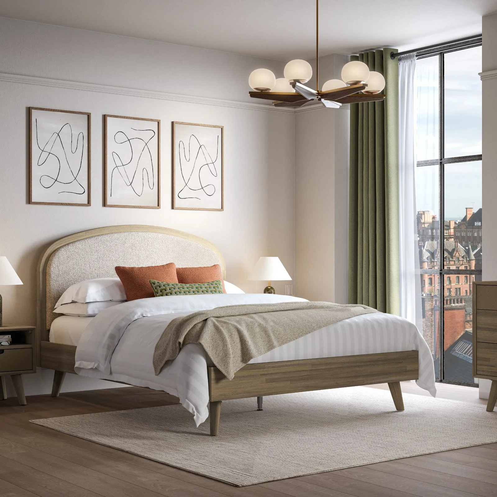Saunders Bed, Taupe / Neutral Wood, Super King