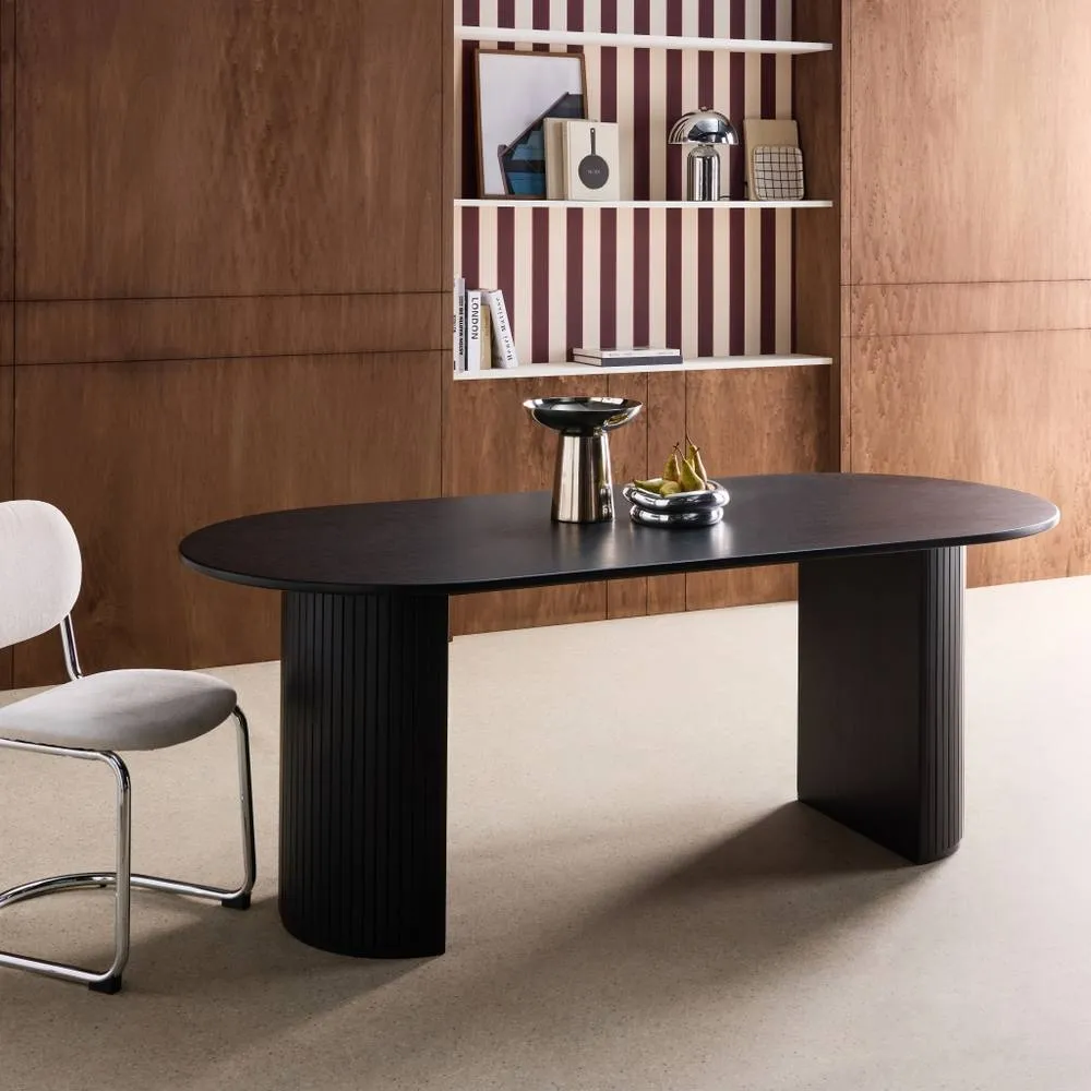 sweeek Oval dining table 200cm in rubberwood & oak veneer, seats 6-8 in Black 3