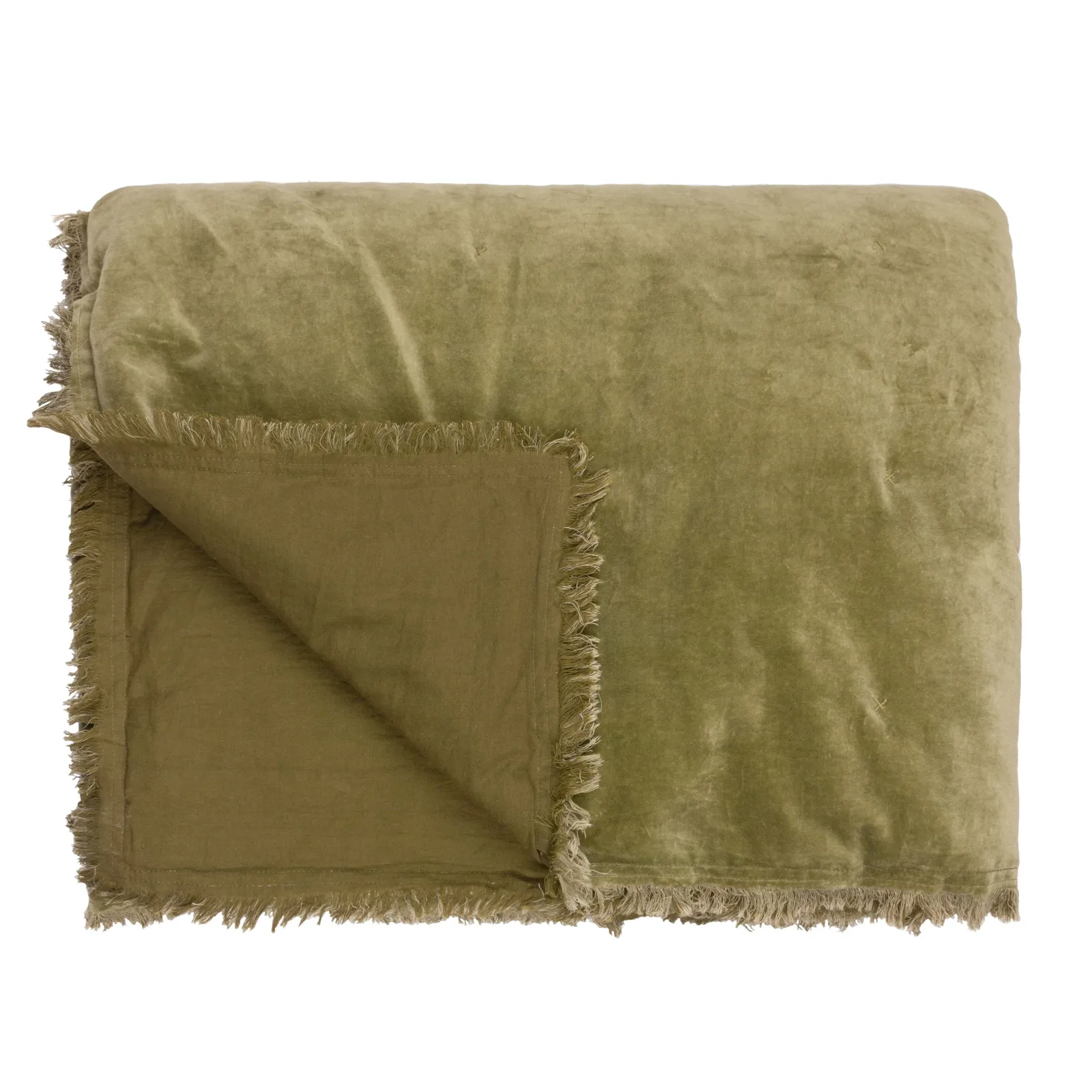 Yard Jaye Fringed Cotton Velvet Bedspread in Green 3