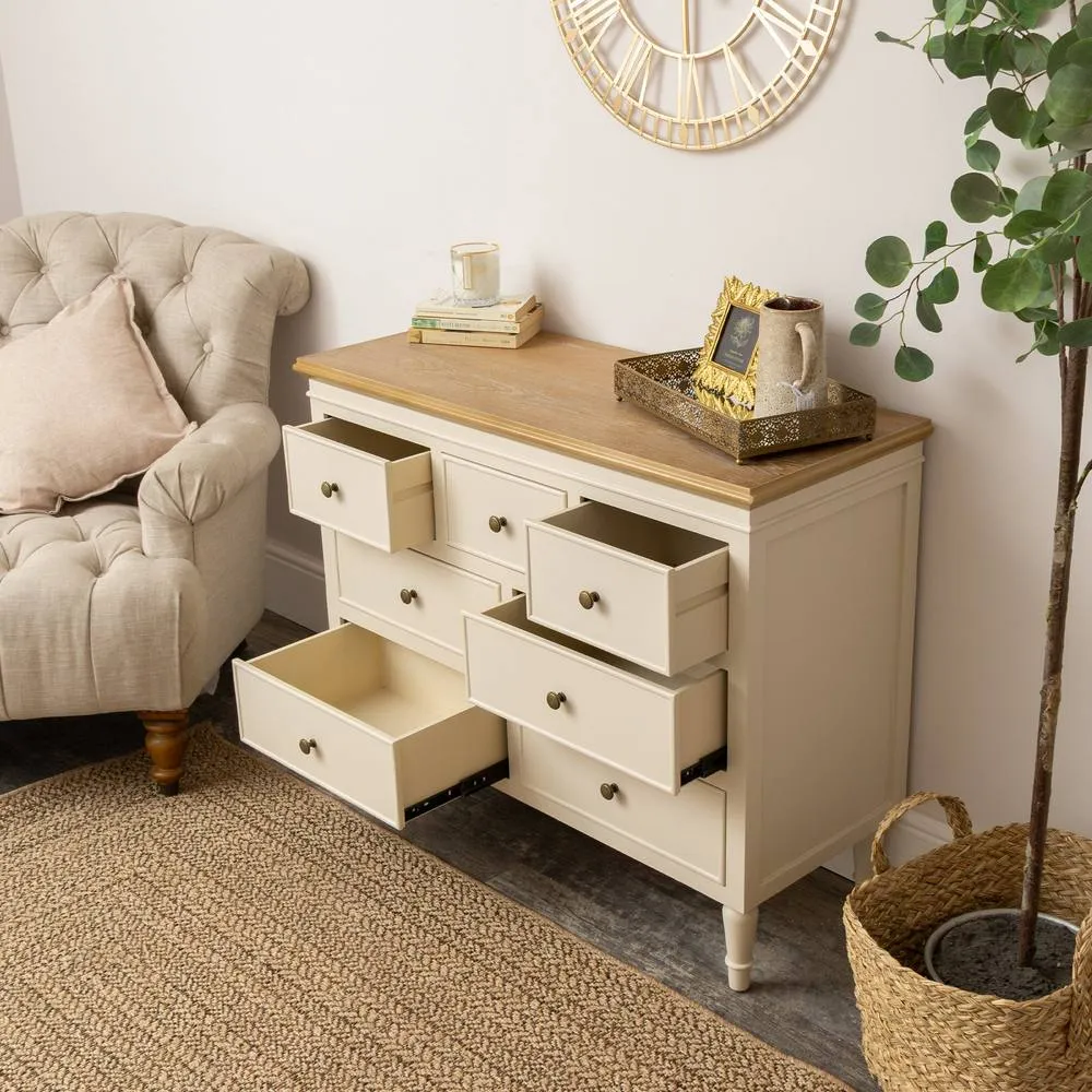 Melody Maison Taupe & Wooden 7 Drawer Chest Of Drawers - Claudia Range in Cream 5