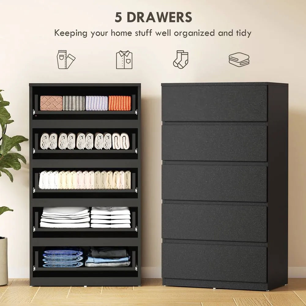 HOMCOM Bedroom Chest of Drawers, 5 Drawers Dresser, Drawer Unit in Black 4