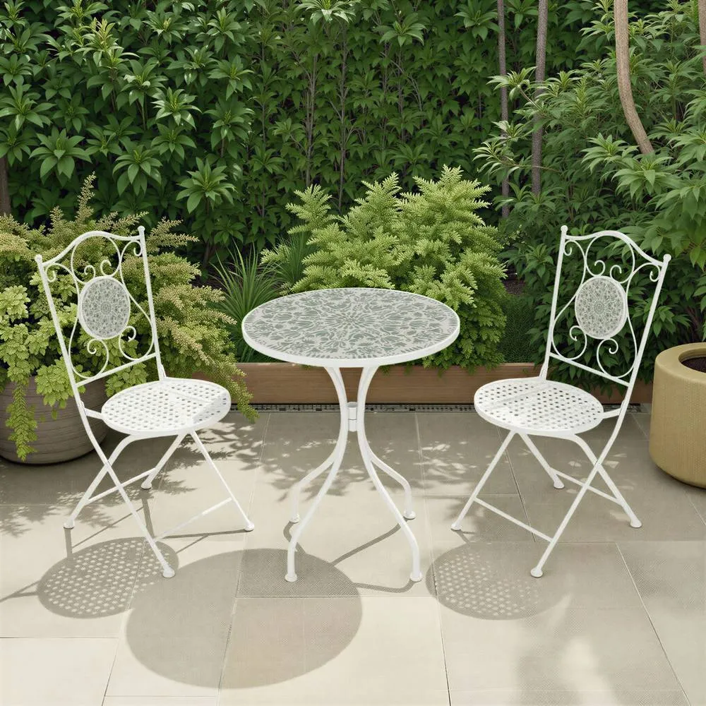 Seconique Ferne Patio Dining Set - White/Green Leaf in White