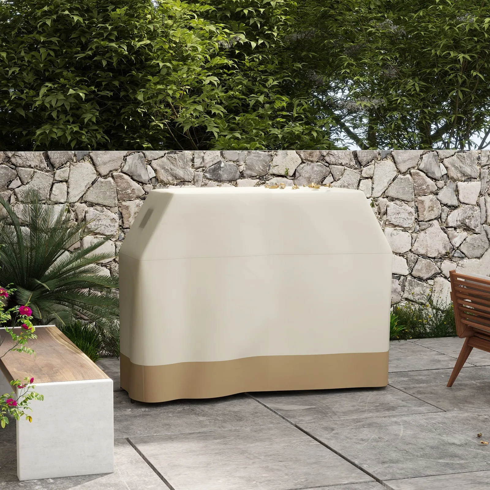OUTSUNNY BBQ Cover for Rectangular Gas Grill, 300D Oxford Fabric Barbecue Covers with Windproof Buckles in Beige