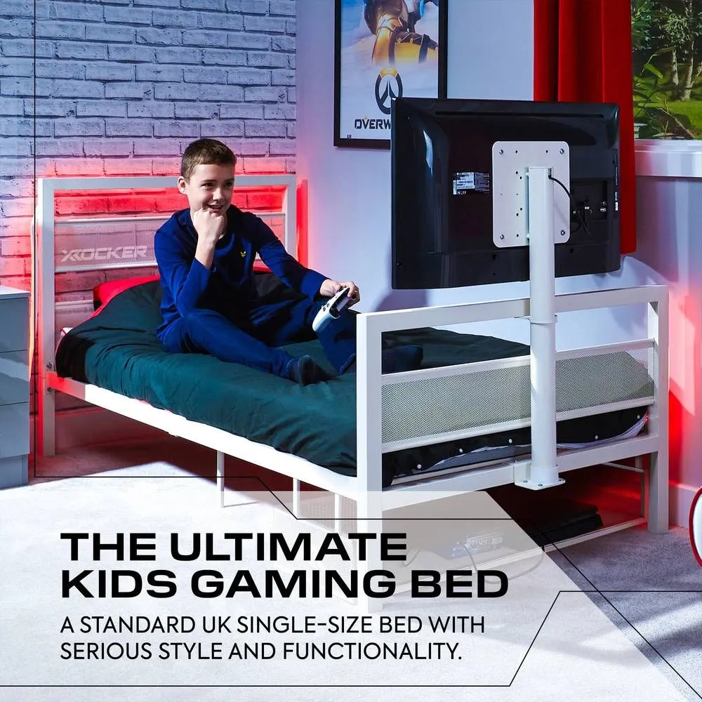 X Rocker Basecamp TV Bed Rotating TV Mount & Storage with Mattress in White 3