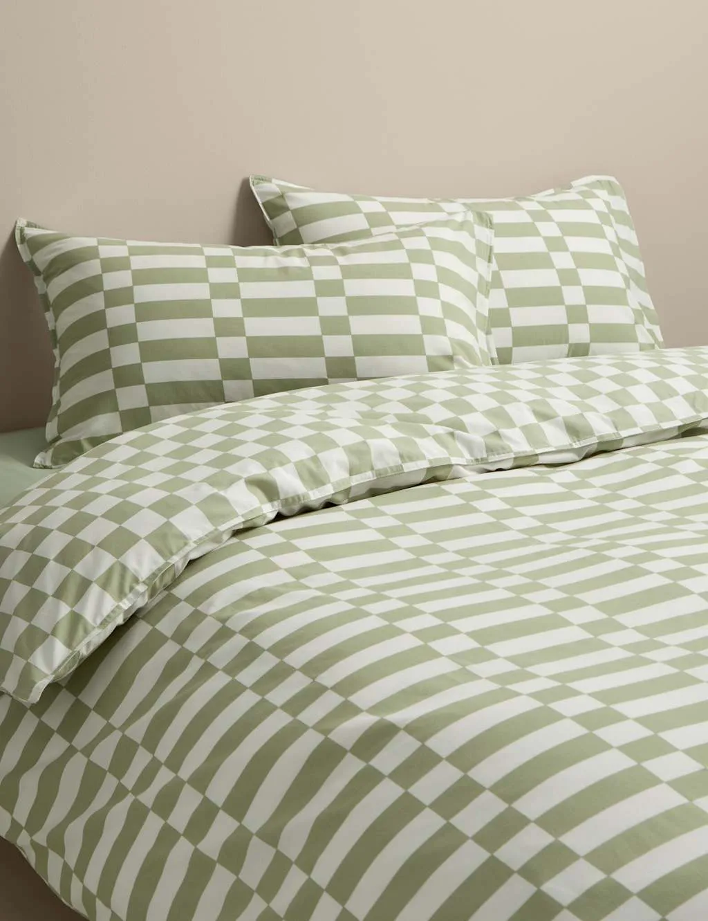 M&S Cotton Rich Geometric Bedding Set Green Mix