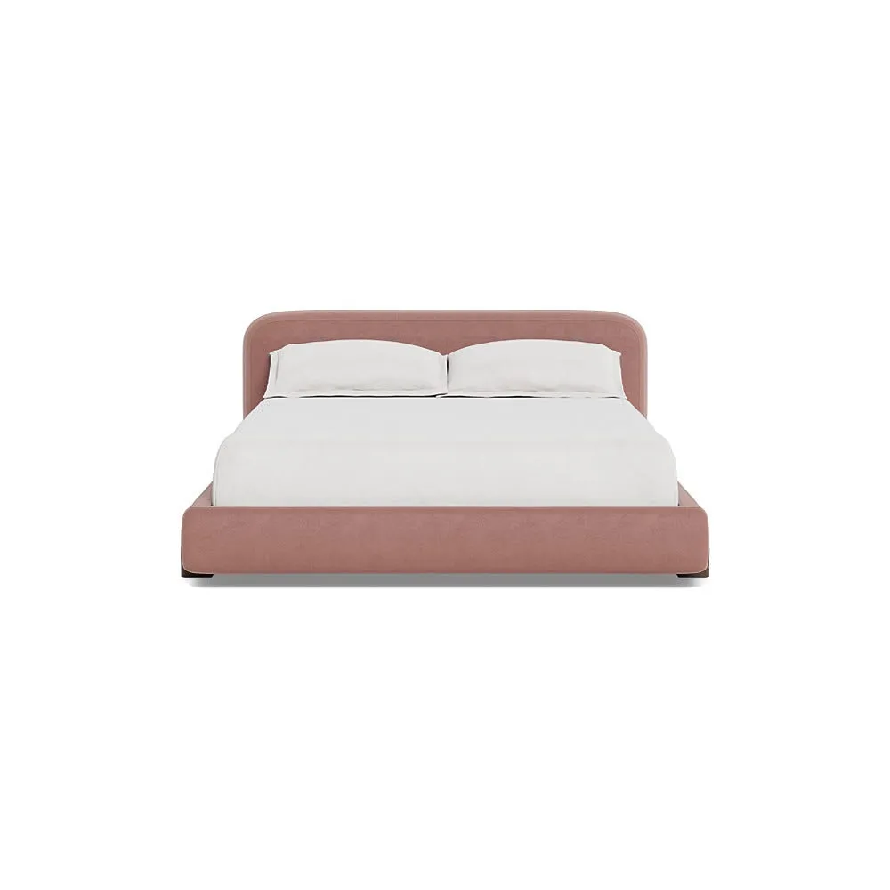 Heal's Nuvola Super King Bed Smart Luxe Velvet Dusky Pink Walnut Stained Oak Feet