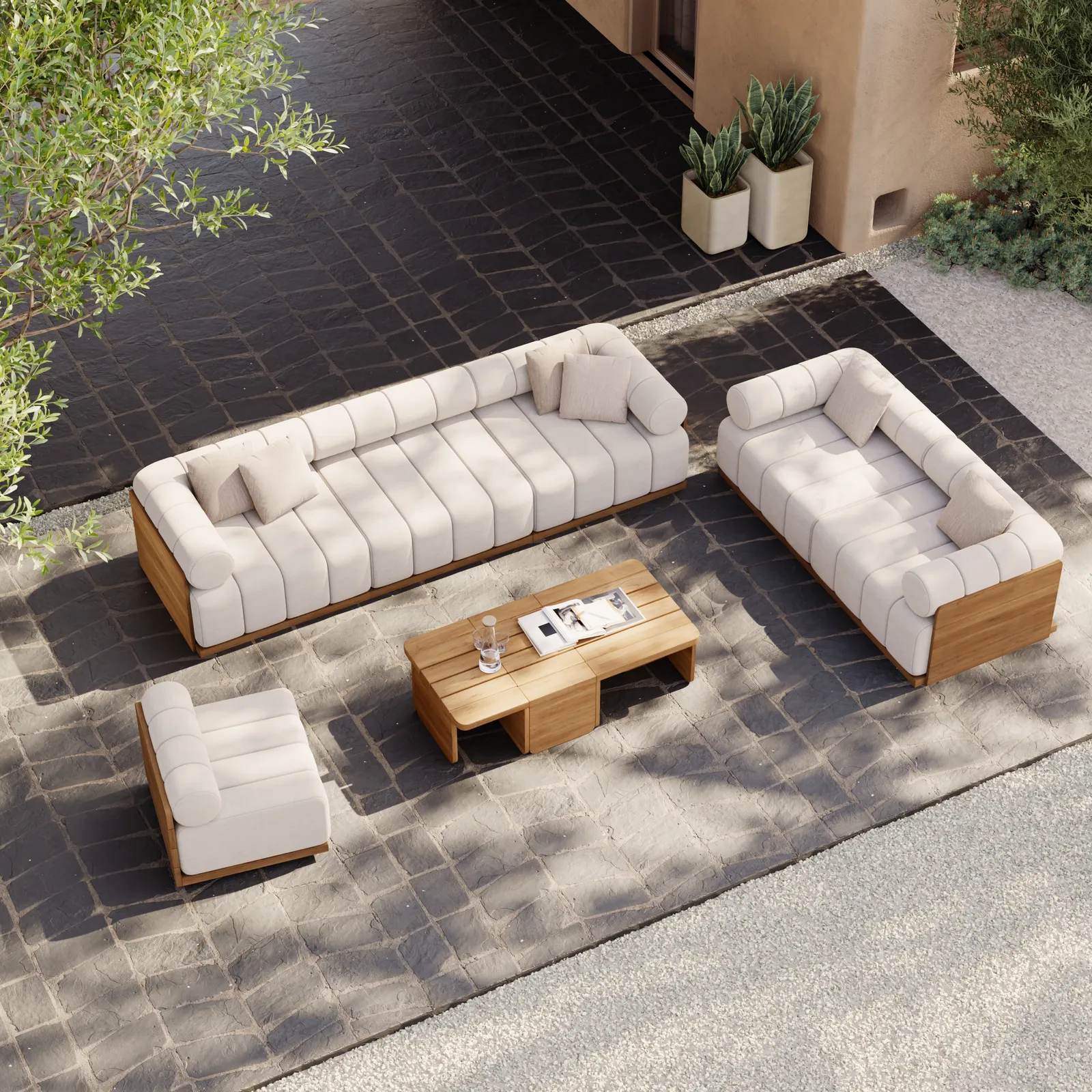 Resaro 9-Piece Outdoor Modular Natural Teak Sectional Fluted Sofa Set