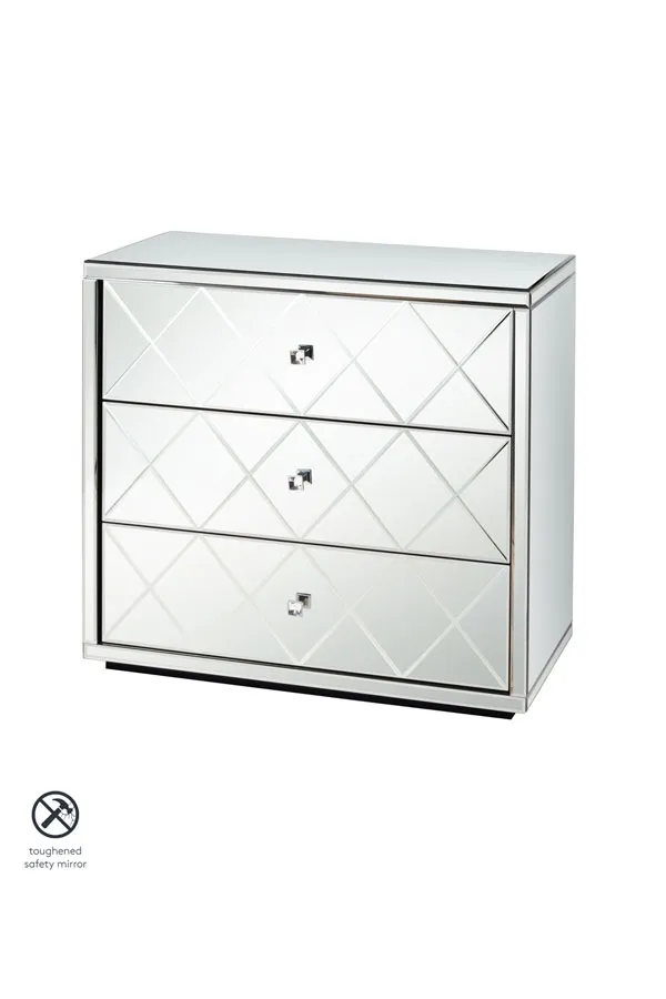 KNIGHTSBRIDGE Mirrored Low Chest with 3 Drawers and Plinth