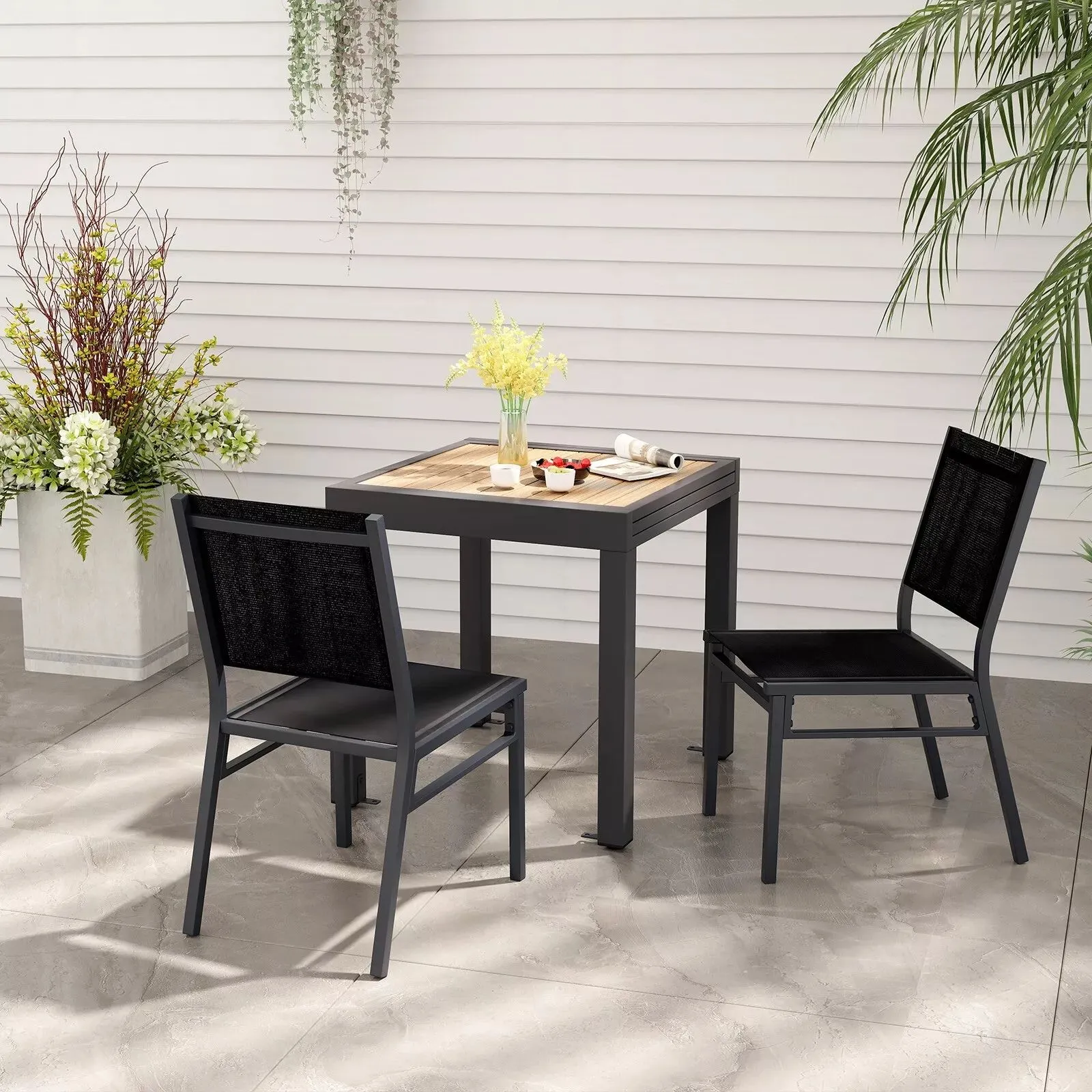 Costway Outdoor Dining Chairs Patio Armless Chair Lightweight Metal Chair in Black 4