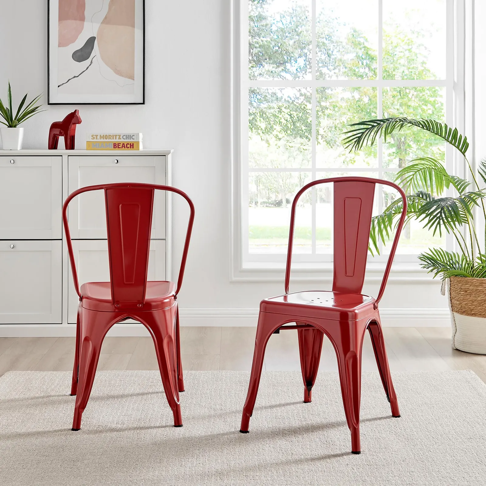 FurnitureboxUK Set of 2 Colton Industrial Steel Stackable Tolix Style Dining Chairs in Red 3