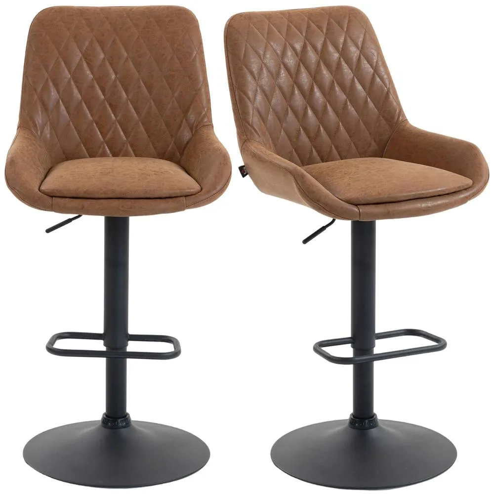 HOMCOM Bar Stools Set of 2, Adjustable Bar Chairs 360 Degree Swivel in Tan 2