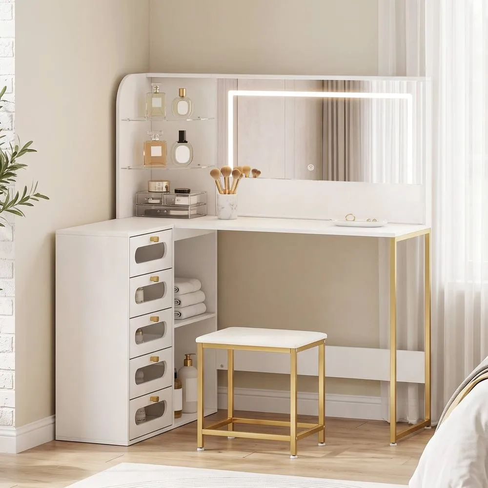 HOMCOM Dressing Table with LED Mirror & Stool, Drawers, Vanity Desk, White