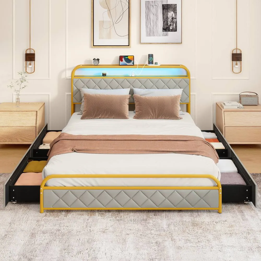 Costway King Size Modern Faux Leather Upholstered Platform Bed 3