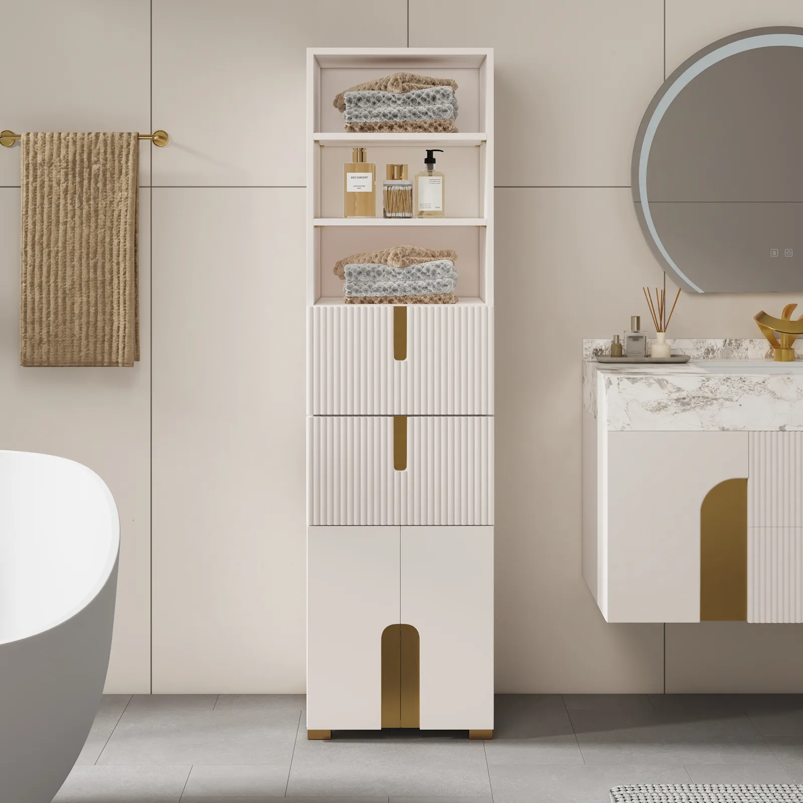 Artis 150 cm Bathroom Storage Cabinet – Freestanding Linen Tower with 2 Drawers & 2 Doors