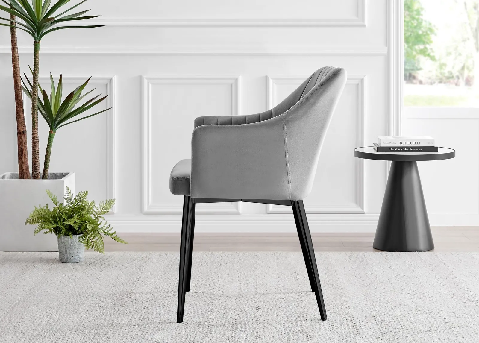 FurnitureboxUK Set of 2 Calla Deep Padded Dining Chairs Upholstered in Soft Velvet With Black Metal Legs in Grey 5