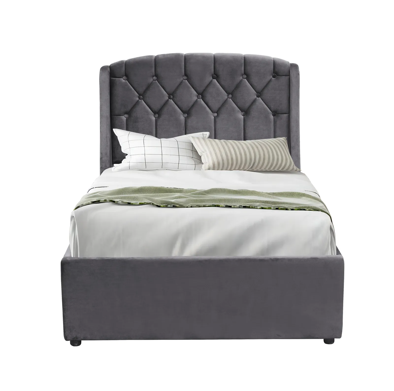 Comfy Living Ltd Fabric Gaslift Bedframe With LED Headboard Feature in Grey 2
