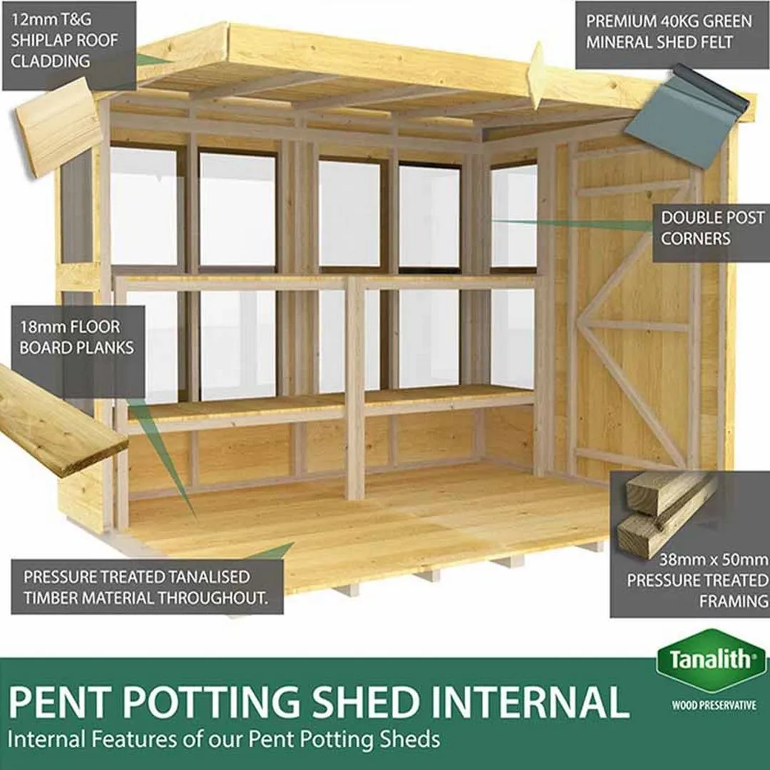Buttercup Farm 6ft x 4ft Pent Potting Shed - Wood - L118 x W185 x H201 cm in Brown 5