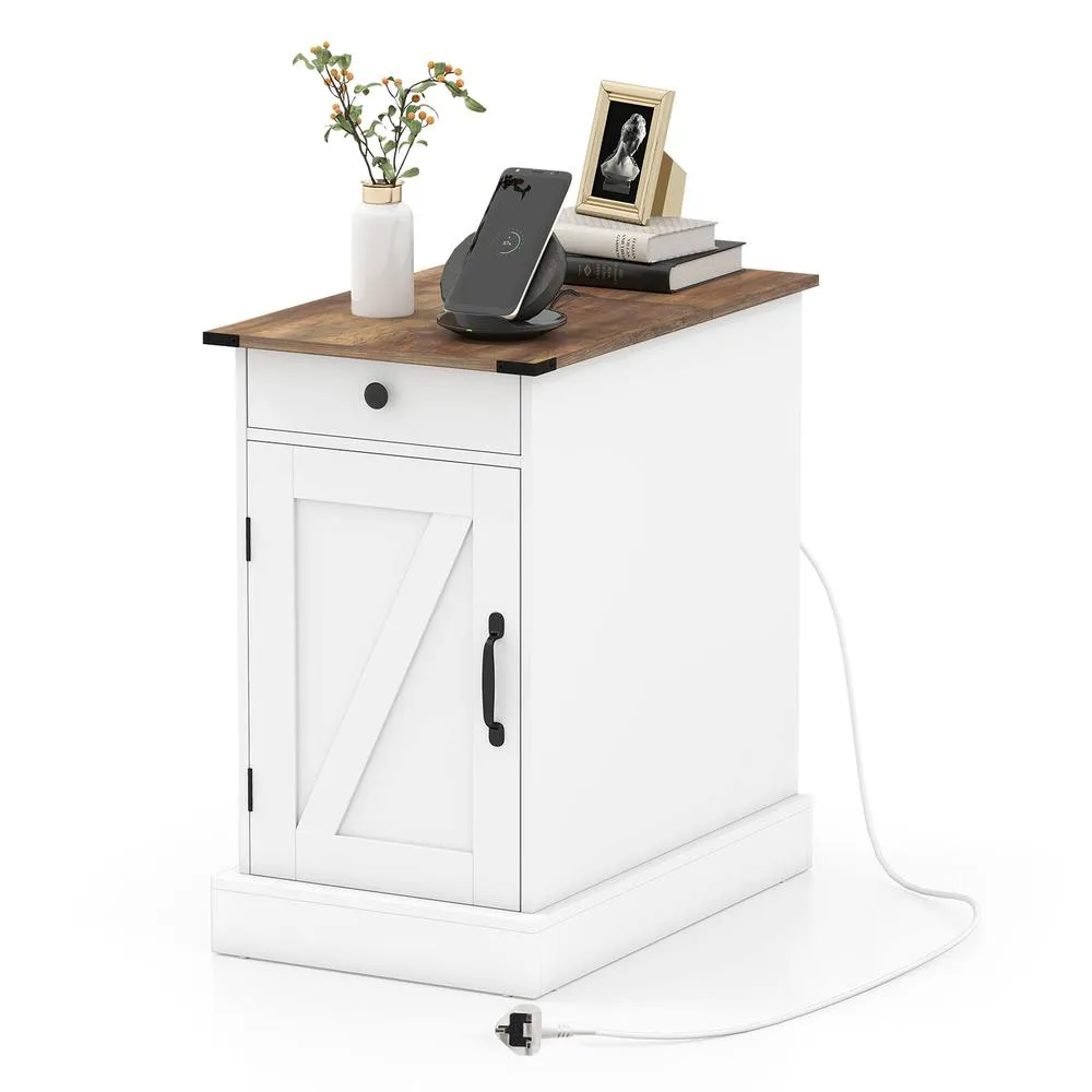 Costway Farmhouse Bedside Table in White