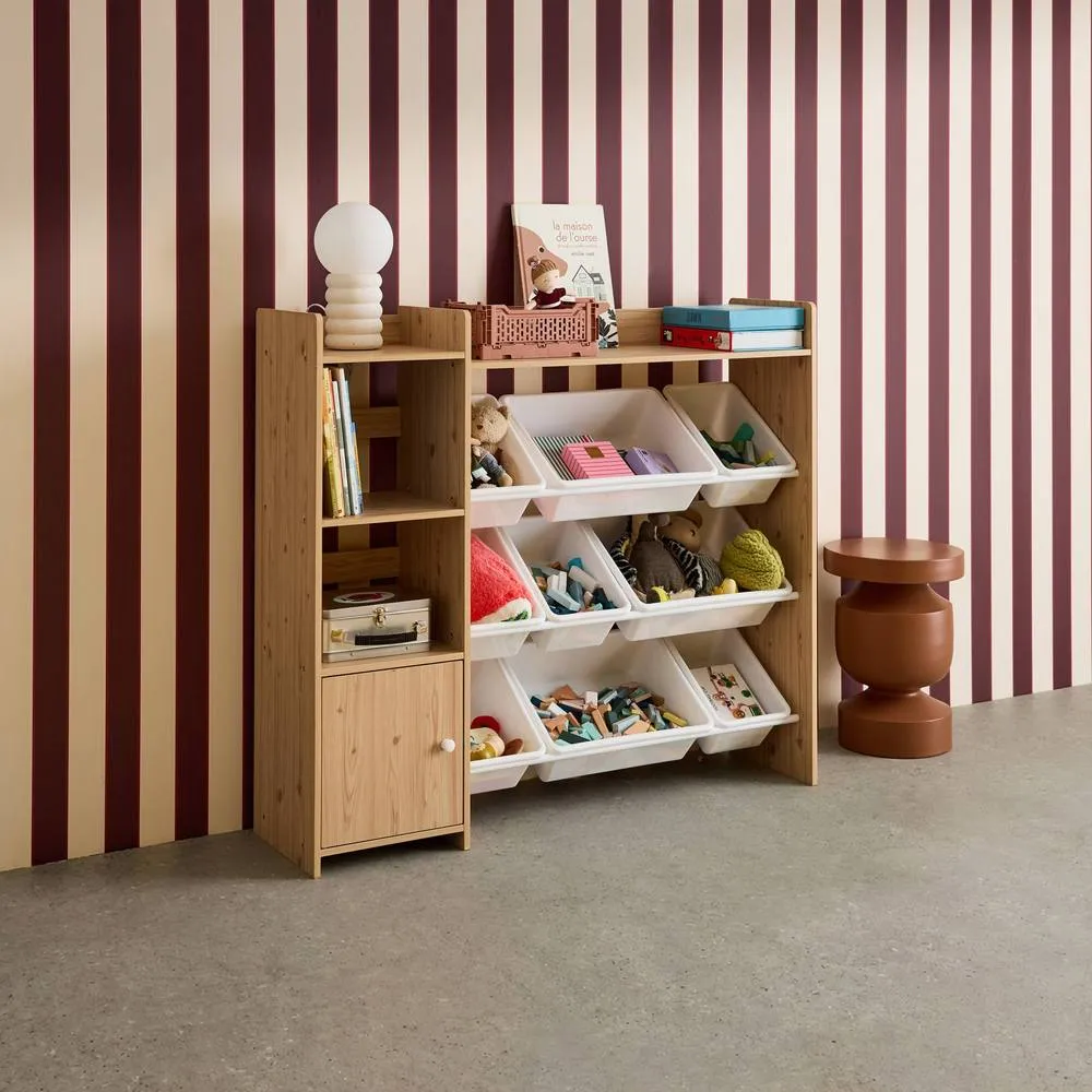 sweeek Children's storage unit with 9 storage boxes, 4 shelves, 1 door in Beige 6