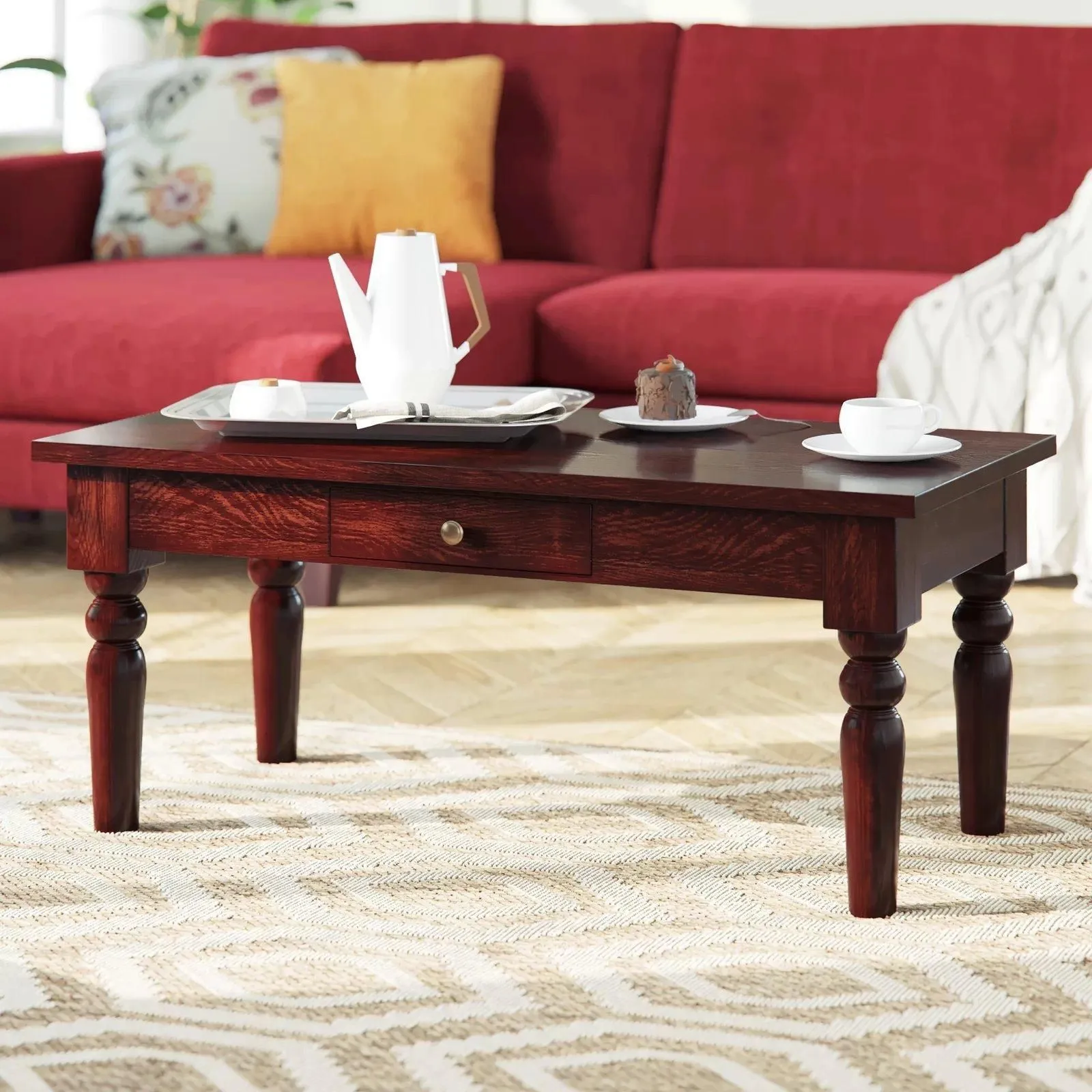 IH Design Mardig Dark Wood Coffee Table with Drawer in Brown 2