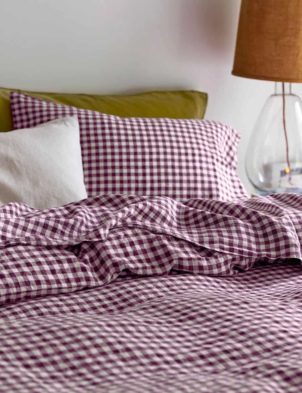 Piglet In Bed Linen Rich Gingham Flat Sheet Purple Mix