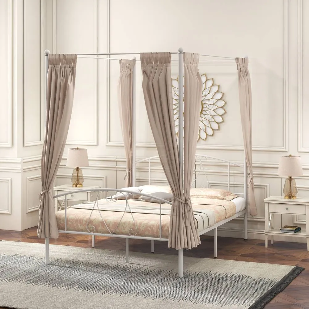 Costway Double Canopy Bed Frame Metal Platform Bed Base w/Headboard Footboard in White 2