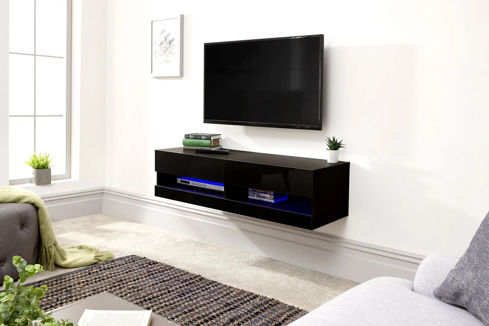 GFW Galicia 120cm Wall TV Unit with LED in Black 5